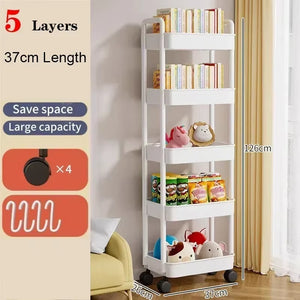 Household Multi-Layer Small Cart Storage Rack Floor to Floor Kitchen Bedroom Bathroom Storage Rack Storage Rack with Wheels