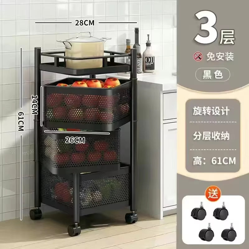 Multi-Functional Storage Rack Vegetable and Fruit Basket Kitchen Shelving Multi-Floor Home Installation Free