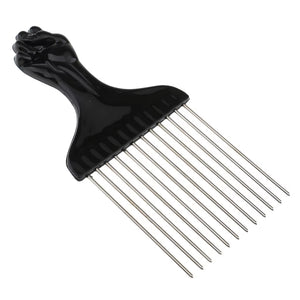 Black Fist Afro Pick Metal Wide Teeth Hair Comb for Volumizing Hair Styling