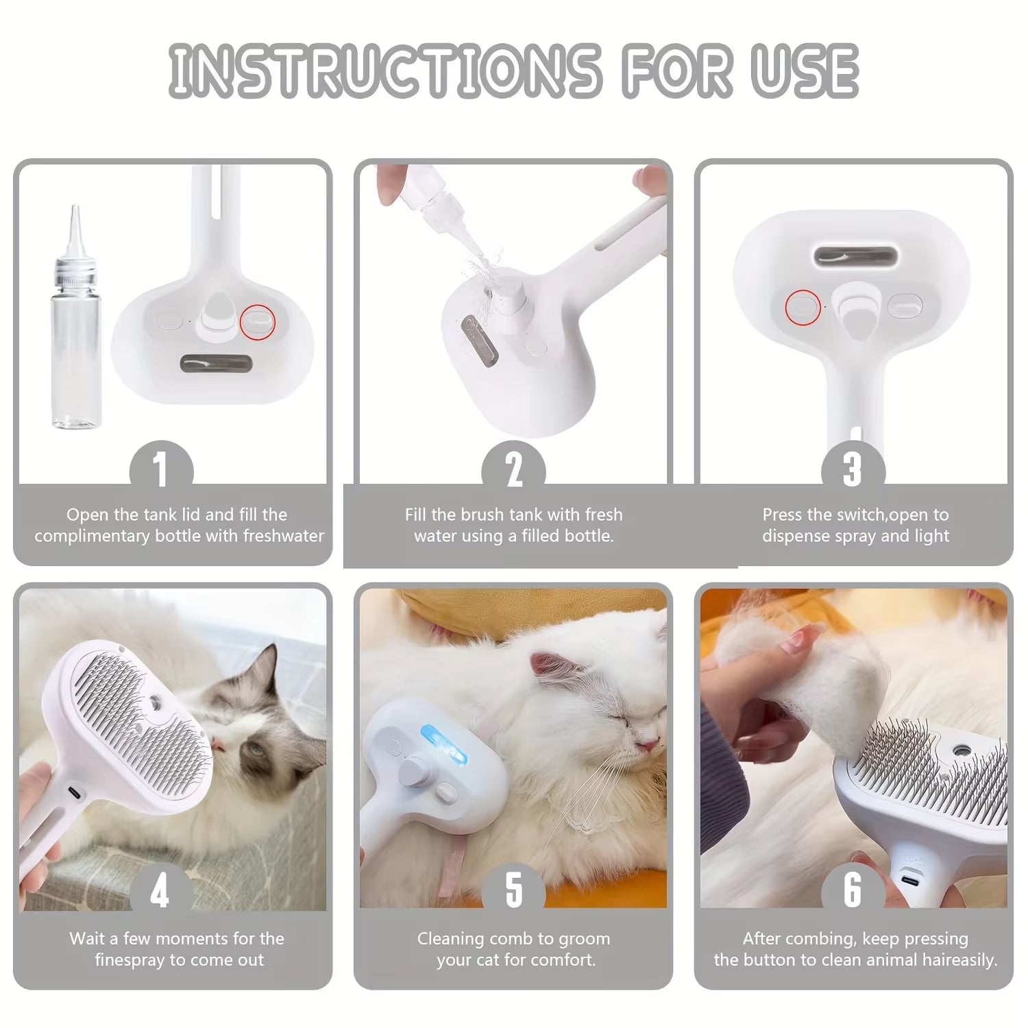 Pet Spray Hair Comb Pet Hair Remover Cleaning Brush Cats Grooming Dog Accessories Tools Dematting Water Mist Humidifier Comb