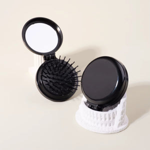 1/2Pc Folding Travel Mirror Hair Brushes round Folding Pocket Hair Brush Mini Hair Comb，Special for Real Hair Wigs