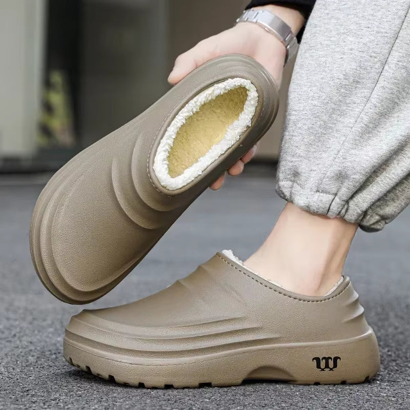 2024New Fashion Cotton Slippers Men Winter Warm Home Cotton Shoes Waterproof Garden Shoes Indoor Slip on Concise Shoes