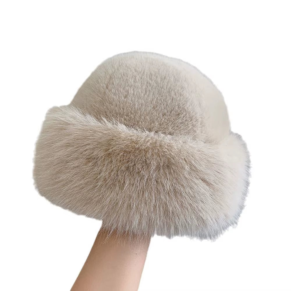 1Pcs Winter Women'S Warm Hat with Thick Velvet Imitation Fur Fashion Fisherman'S Hat Outdoor Windproof Ear Protection Hat