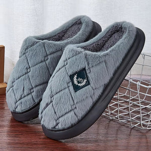 Men'S House Slippers Furry Plaid Cozy EVA Memory Foam Lightweight Casual Shoes Winter Warm Plush Non-Slip Slippers Big Size