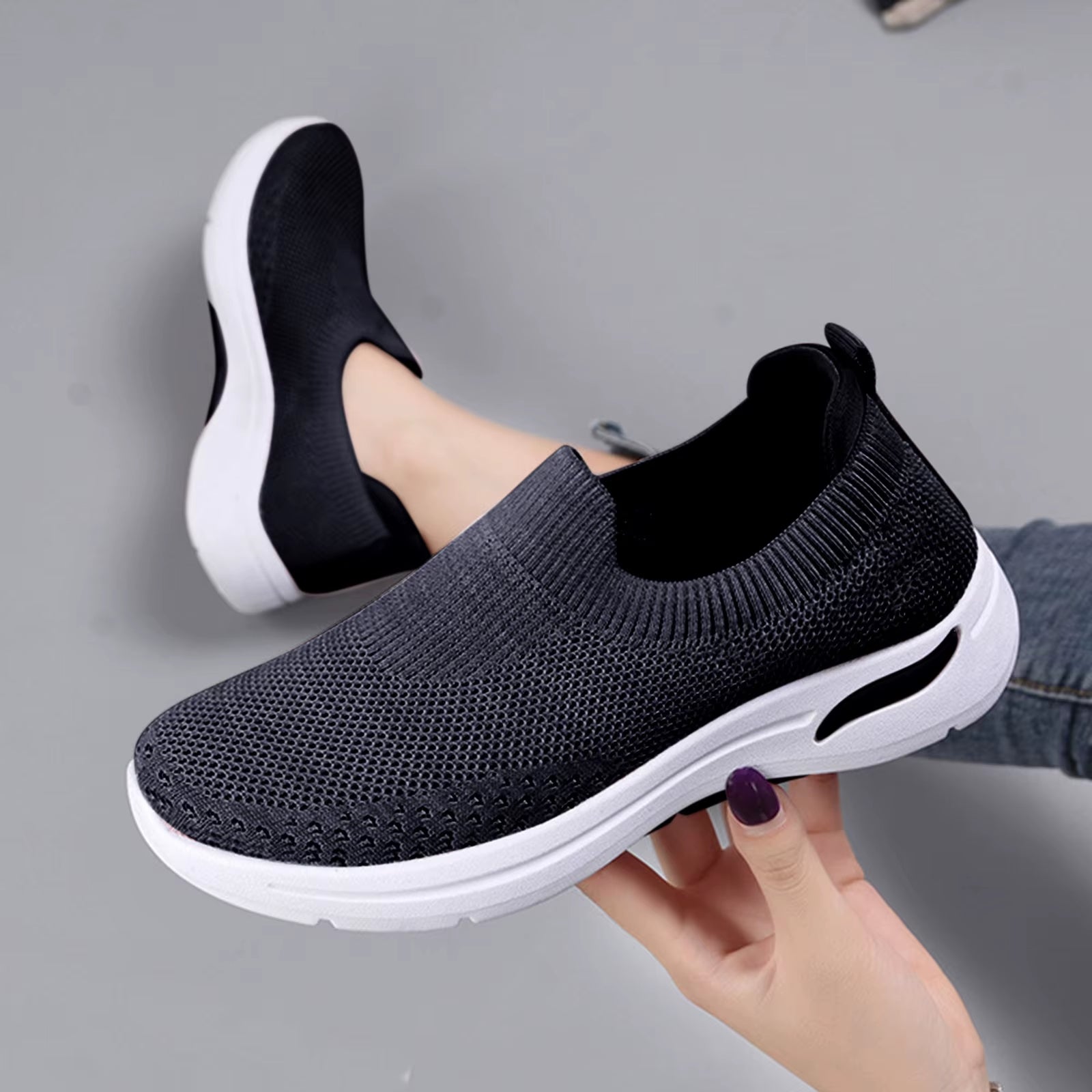 Women'S New Summer Shoes Mesh Breathable Sneakers Light Slip on Flat Platform Casual Shoes Ladies Anti-Slip Walking Woven Shoes