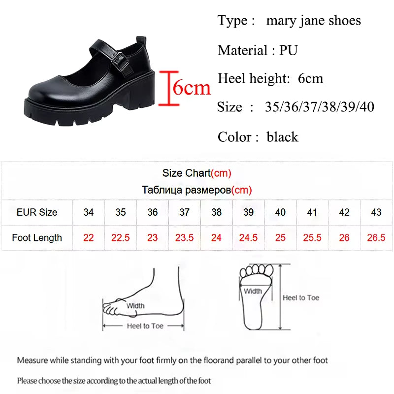 Black Ankle Buckle Platform Pumps Women Japanese Style Patent Leather Mary Jane Shoes Woman Punk Thick Heels Lolita Shoes Mujer