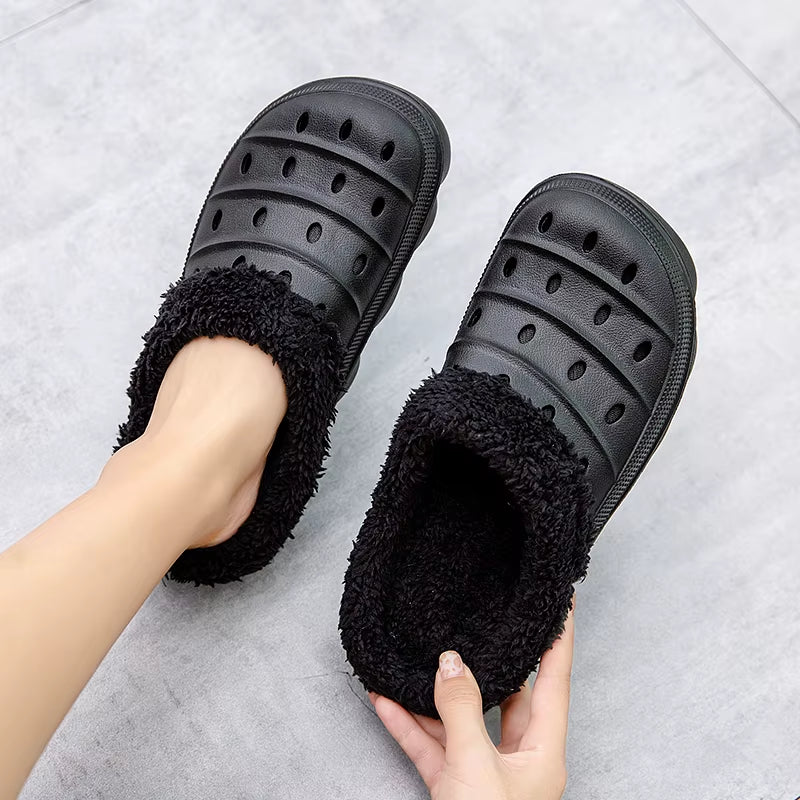 Men'S and Women'S Model Waterproof EVA Warm Fur Wrapped Slippers for Household Use Cotton Shoes Fur Slides Plush Winter Slippers