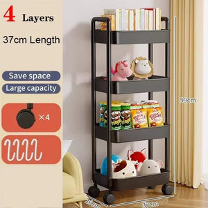 Household Multi-Layer Small Cart Storage Rack Floor to Floor Kitchen Bedroom Bathroom Storage Rack Storage Rack with Wheels