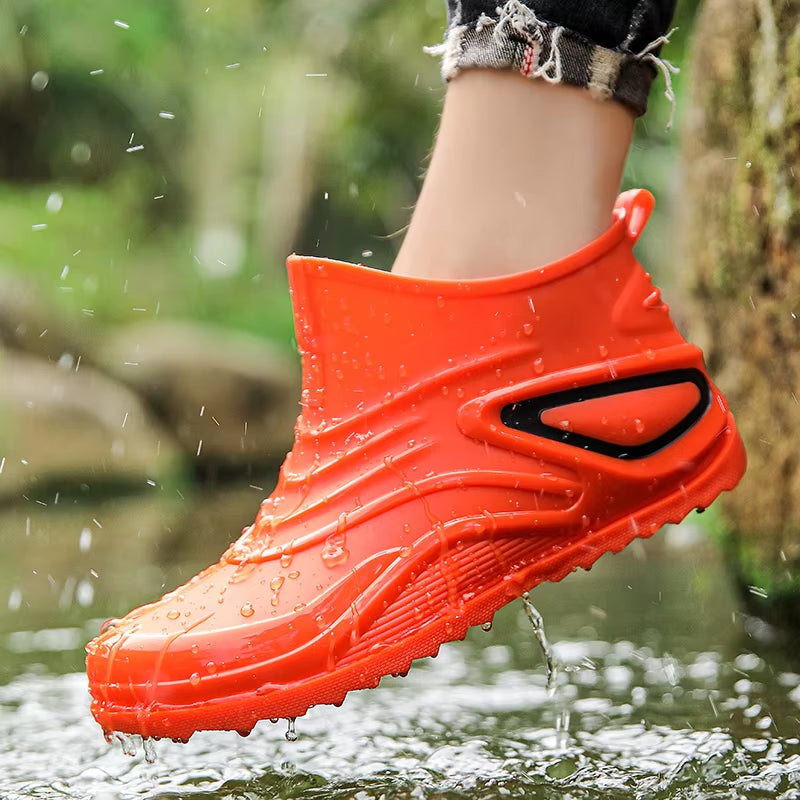 Brand Mens Rain Boots Chef Shoes Fishing Shoes Casual Waterproof Comfortable Big Size Trend Non-Slip Strong Wear-Resistant Boots