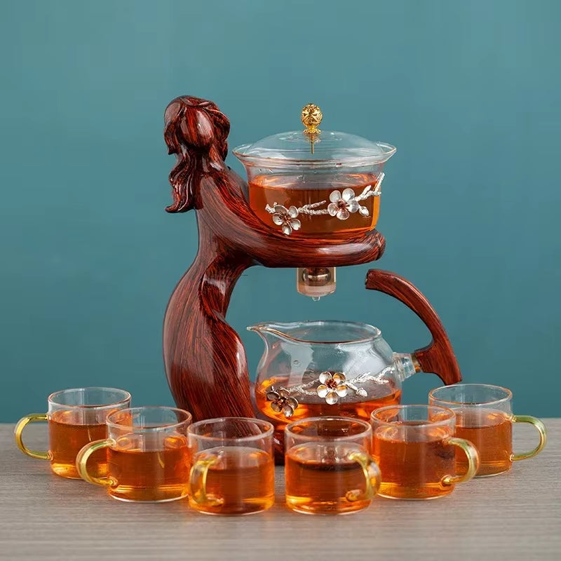 Tea Making Kungfu Teapot Teacup Automatic Tea Set Heat-Resistant Glass Teapot Holder Base Tea Infusers