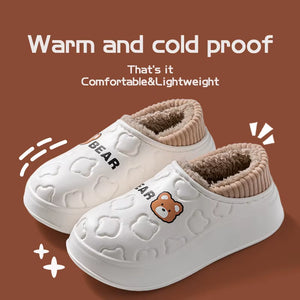 Waterproof Cotton Slippers for Women in Winter, New Style for Outdoor Wear, Non Slip Home Insulation Bag, and Couple Cotton Shoe