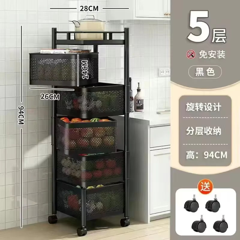 Multi-Functional Storage Rack Vegetable and Fruit Basket Kitchen Shelving Multi-Floor Home Installation Free