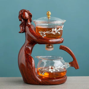 Tea Making Kungfu Teapot Teacup Automatic Tea Set Heat-Resistant Glass Teapot Holder Base Tea Infusers