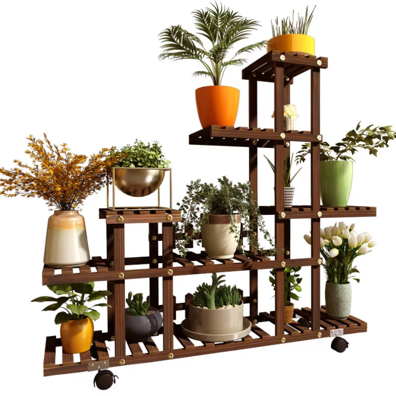 Household Balcony Flower Rack Solid Wood Multi-Layer Indoor Outdoor Succulent Pot Rack Living Room Bonsai Hanging Pot Rack Table