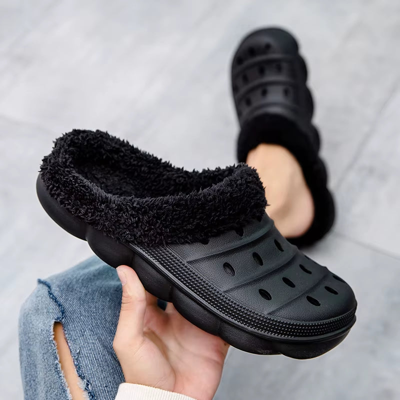 Men'S and Women'S Model Waterproof EVA Warm Fur Wrapped Slippers for Household Use Cotton Shoes Fur Slides Plush Winter Slippers