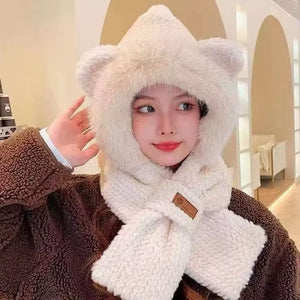 Lovely Beanie Hat Scarf Set Women Faux Fur Warm Winter Hat Children Parent Neck Circle Scarf Ski Snow Hat Cap Skullies Beanies