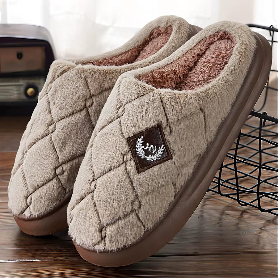 Men'S House Slippers Furry Plaid Cozy EVA Memory Foam Lightweight Casual Shoes Winter Warm Plush Non-Slip Slippers Big Size