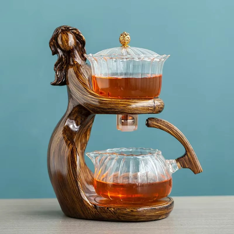 Tea Making Kungfu Teapot Teacup Automatic Tea Set Heat-Resistant Glass Teapot Holder Base Tea Infusers