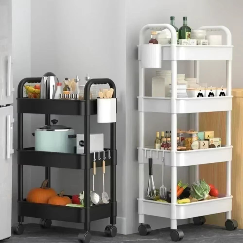 Household Multi-Layer Small Cart Storage Rack Floor to Floor Kitchen Bedroom Bathroom Storage Rack Storage Rack with Wheels