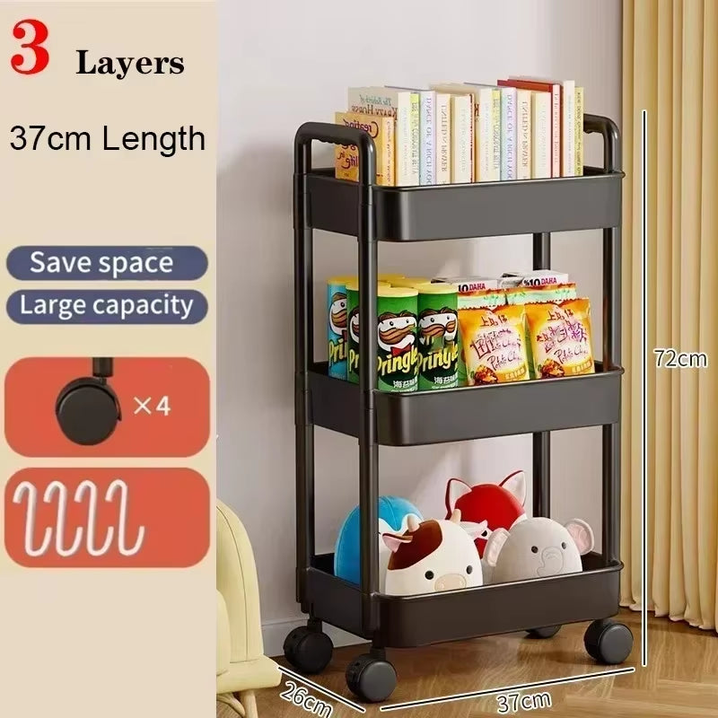 Household Multi-Layer Small Cart Storage Rack Floor to Floor Kitchen Bedroom Bathroom Storage Rack Storage Rack with Wheels