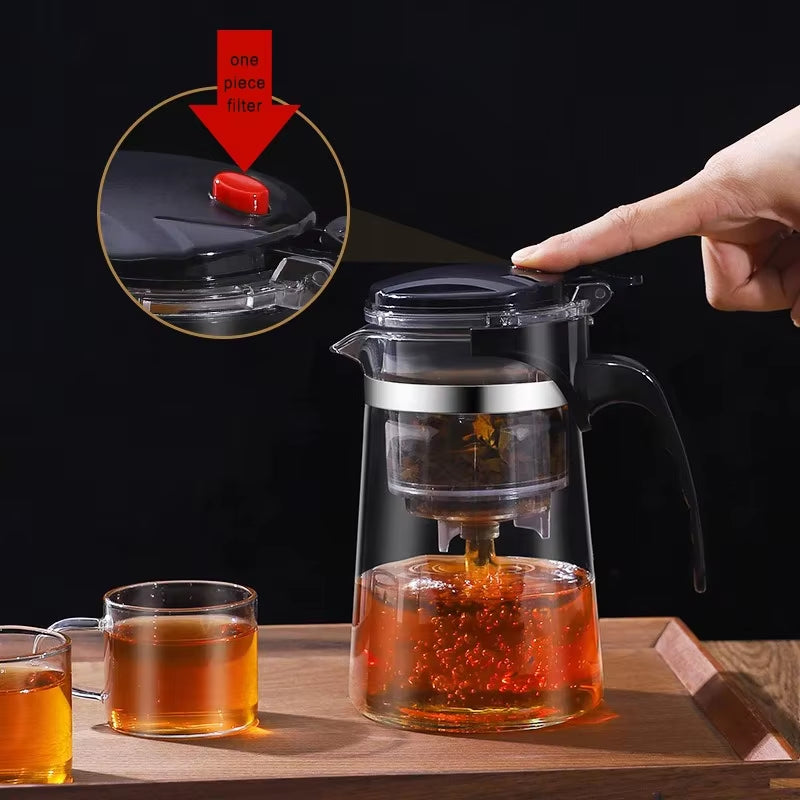 Heat Resistant Glass Teapot One-Click Filtering Tea Pot Tea Water Separation Filter Tea Maker Coffee Pot Home Teaware Set