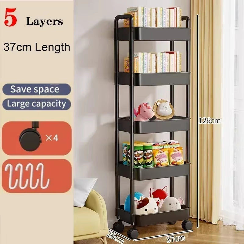 Household Multi-Layer Small Cart Storage Rack Floor to Floor Kitchen Bedroom Bathroom Storage Rack Storage Rack with Wheels