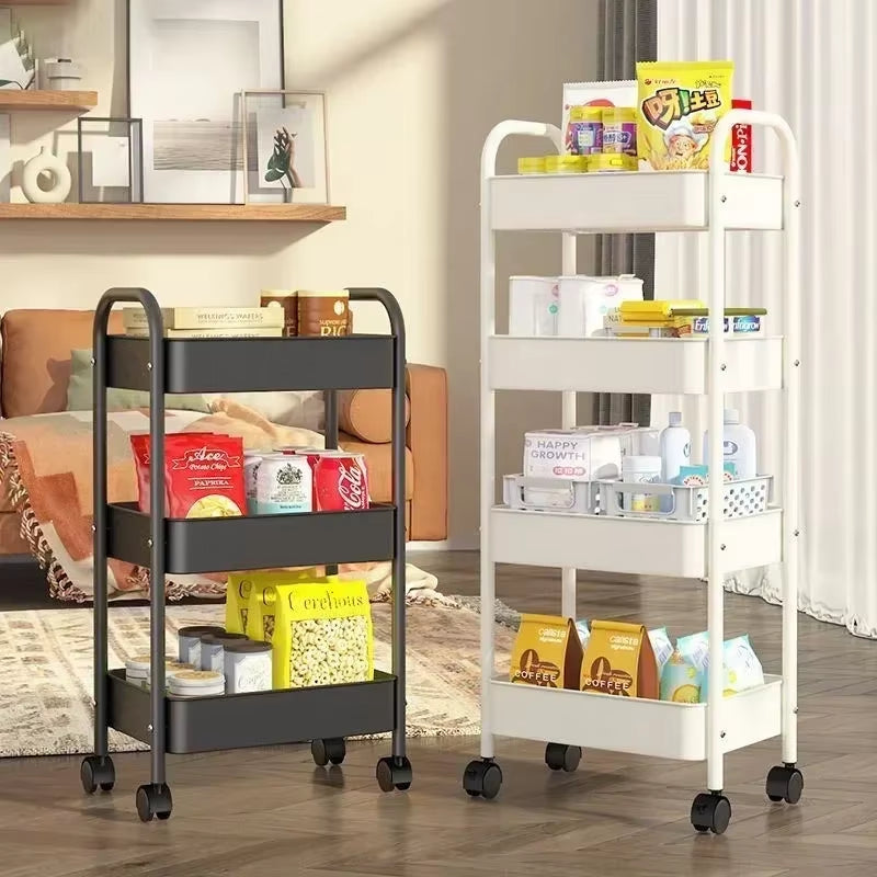 Household Multi-Layer Small Cart Storage Rack Floor to Floor Kitchen Bedroom Bathroom Storage Rack Storage Rack with Wheels