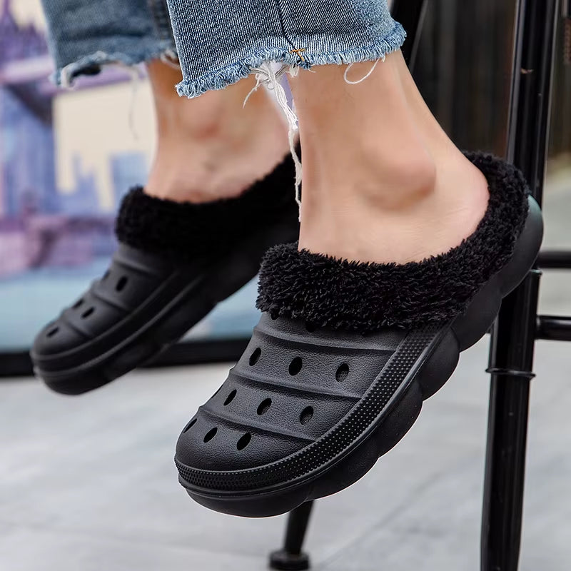 Men'S and Women'S Model Waterproof EVA Warm Fur Wrapped Slippers for Household Use Cotton Shoes Fur Slides Plush Winter Slippers