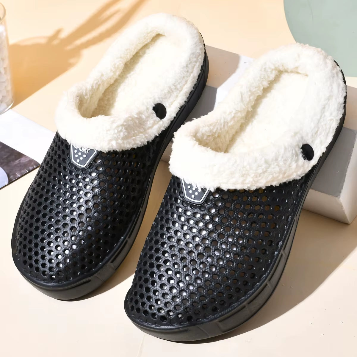 Couple Style Men'S and Women'S Cotton Slippers Winter Warm plus Velvet Thickened Clogs Mule Shoes