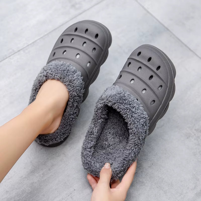 Men'S and Women'S Model Waterproof EVA Warm Fur Wrapped Slippers for Household Use Cotton Shoes Fur Slides Plush Winter Slippers