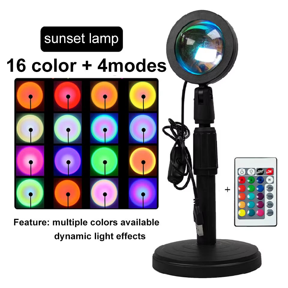 Sunset Lamp Projection Led Lights with Remote 16 Colors Night Light 360° Rotation Rainbow Lights 4 Modes Setting for Photograph