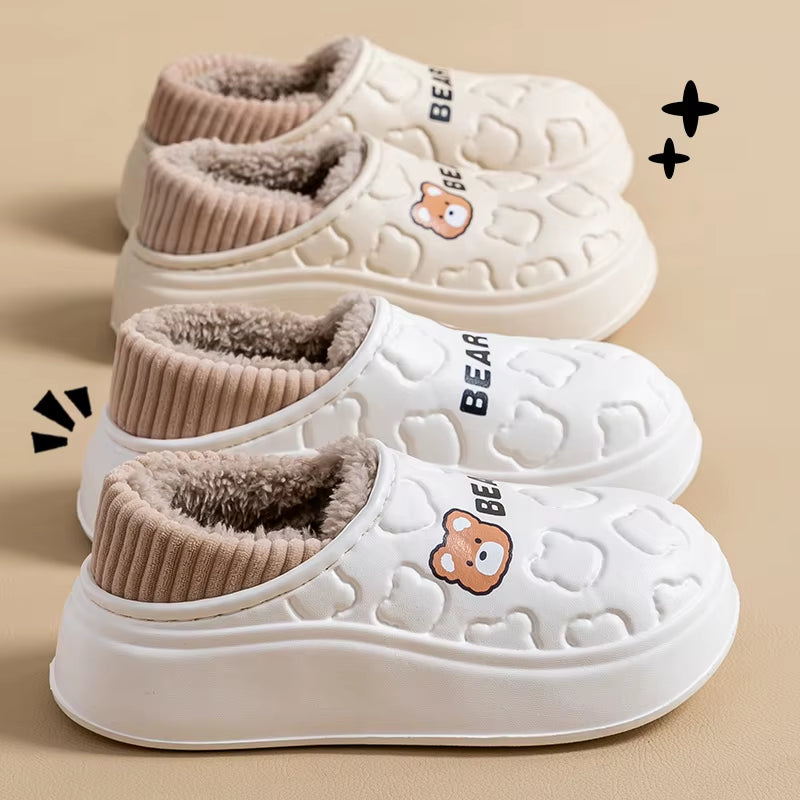 Waterproof Cotton Slippers for Women in Winter, New Style for Outdoor Wear, Non Slip Home Insulation Bag, and Couple Cotton Shoe