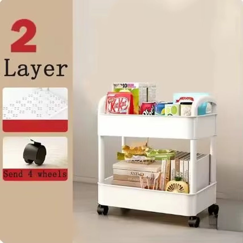 Household Multi-Layer Small Cart Storage Rack Floor to Floor Kitchen Bedroom Bathroom Storage Rack Storage Rack with Wheels