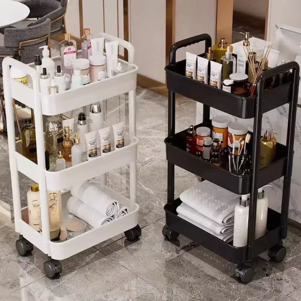 Household Multi-Layer Small Cart Storage Rack Floor to Floor Kitchen Bedroom Bathroom Storage Rack Storage Rack with Wheels