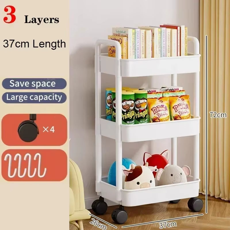 Household Multi-Layer Small Cart Storage Rack Floor to Floor Kitchen Bedroom Bathroom Storage Rack Storage Rack with Wheels