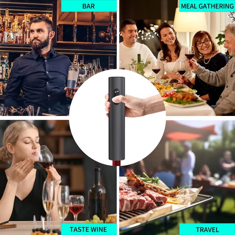 Electric Wine Bottle Opener Set Automatic Corkscrew with Aerator Pourer and Foil Cutter for Kitchen Bar Party Gifts Battery