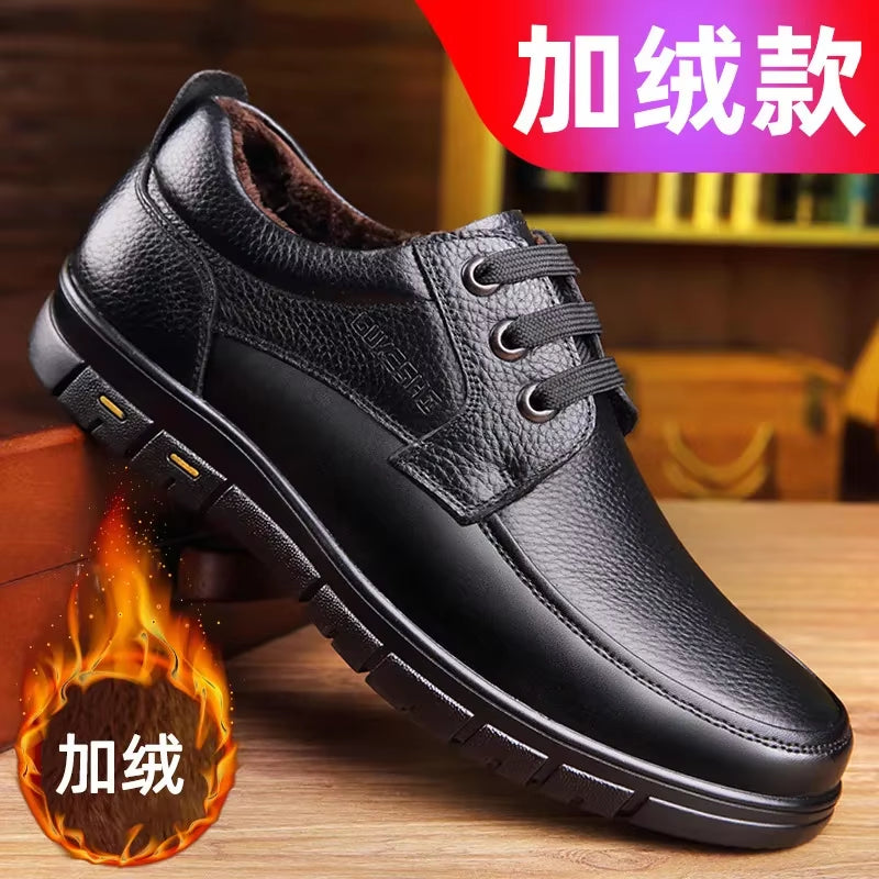 Hot Sale Soft Sole Lace-Up Luxury Brand Middle-Aged Old Man Dad Lightweight Loafers Shoes Men Genuine Leather Casual Shoes