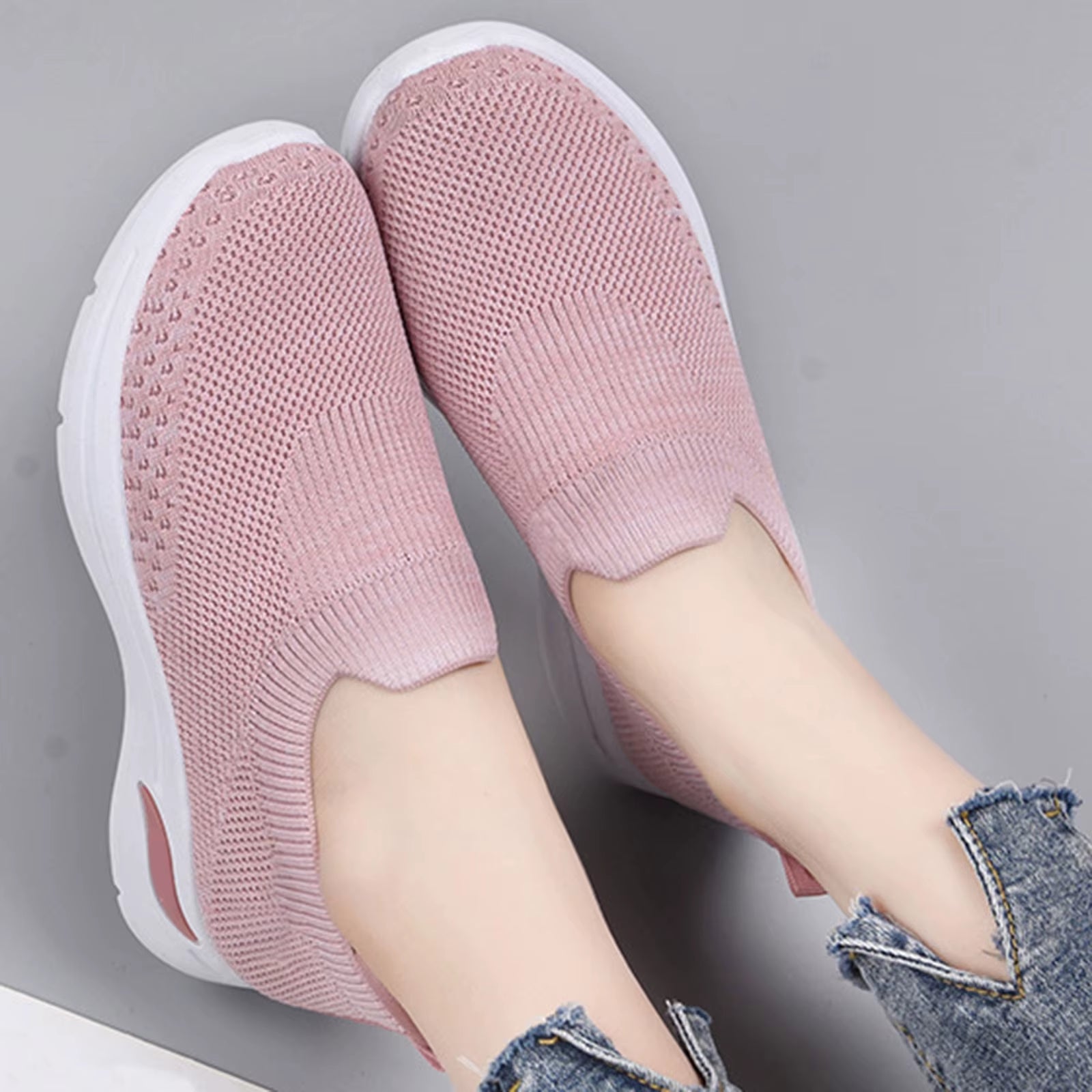 Women'S New Summer Shoes Mesh Breathable Sneakers Light Slip on Flat Platform Casual Shoes Ladies Anti-Slip Walking Woven Shoes