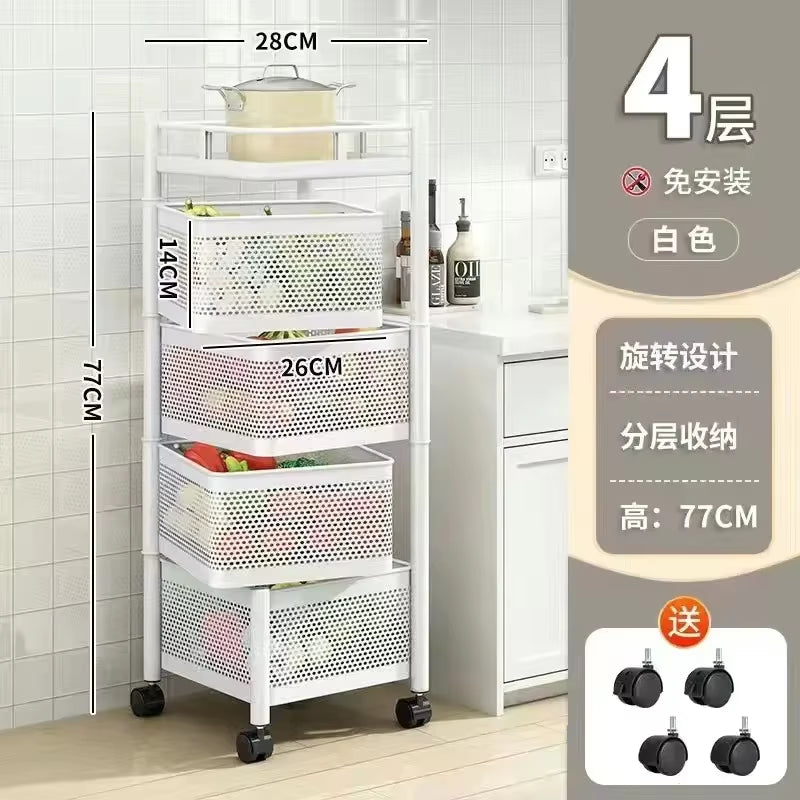 Multi-Functional Storage Rack Vegetable and Fruit Basket Kitchen Shelving Multi-Floor Home Installation Free