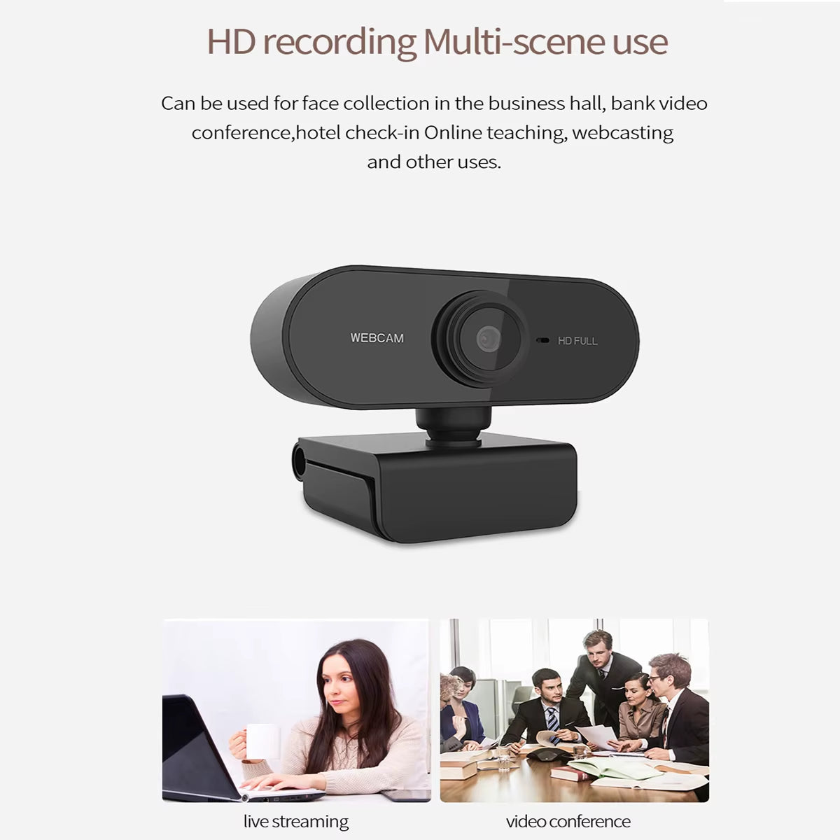 Webcam Computer Camera 1080P HD USB with Microphone Support Desktop Computer Laptop Suitable for Live Video Call Conference