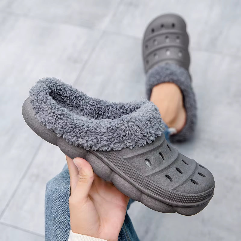 Men'S and Women'S Model Waterproof EVA Warm Fur Wrapped Slippers for Household Use Cotton Shoes Fur Slides Plush Winter Slippers