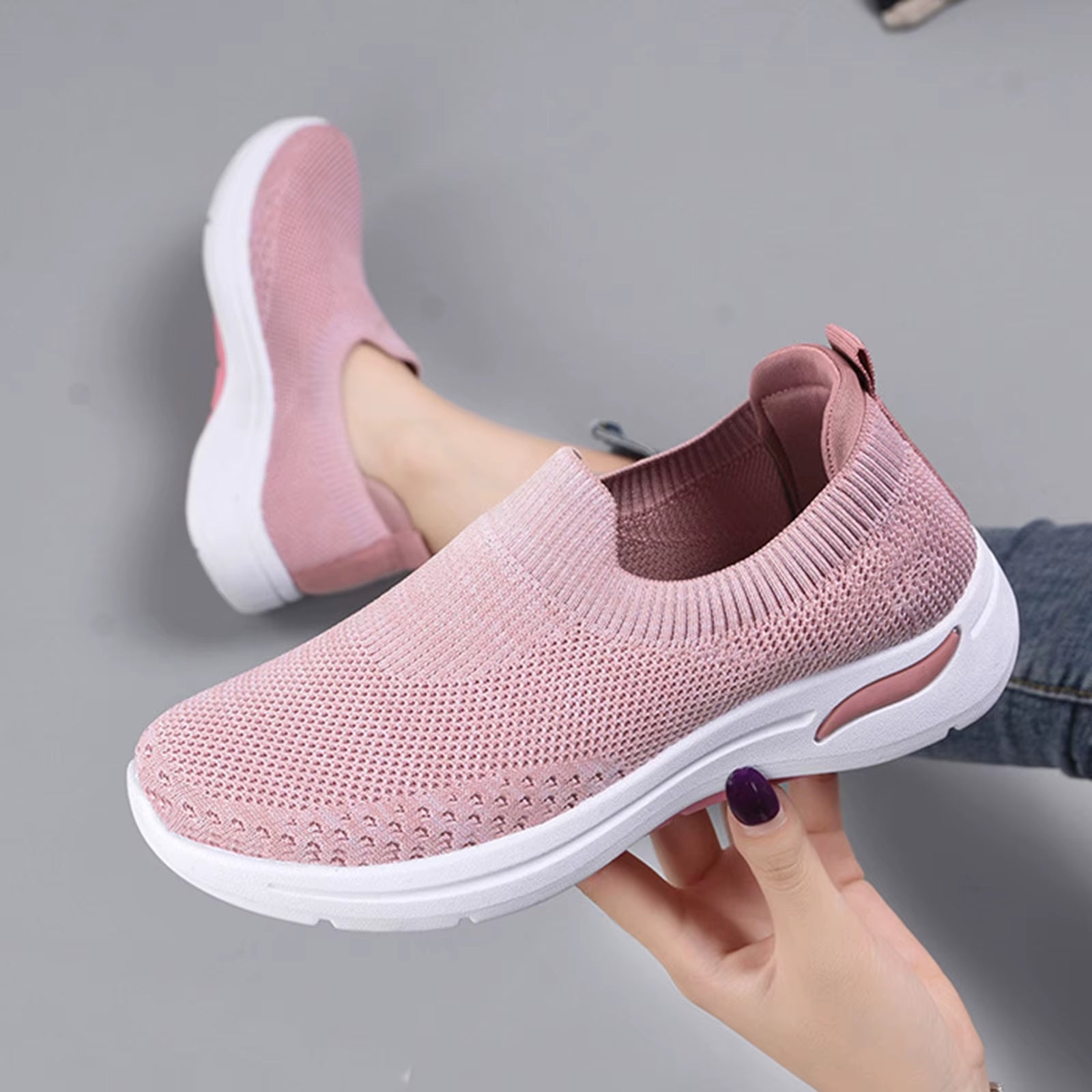 Women'S New Summer Shoes Mesh Breathable Sneakers Light Slip on Flat Platform Casual Shoes Ladies Anti-Slip Walking Woven Shoes