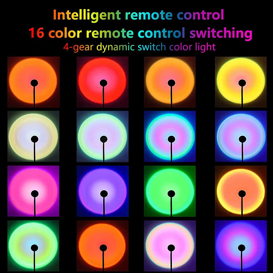 Sunset Lamp Projection Led Lights with Remote 16 Colors Night Light 360° Rotation Rainbow Lights 4 Modes Setting for Photograph