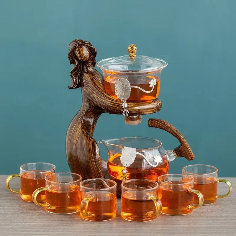 Tea Making Kungfu Teapot Teacup Automatic Tea Set Heat-Resistant Glass Teapot Holder Base Tea Infusers