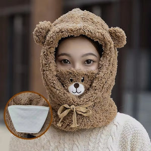 1PC Scarf Hat Warm One-Piece Hat Bear Winter Students Lamb'S Wool Korean Version of the Hooded Mask Plush Cap