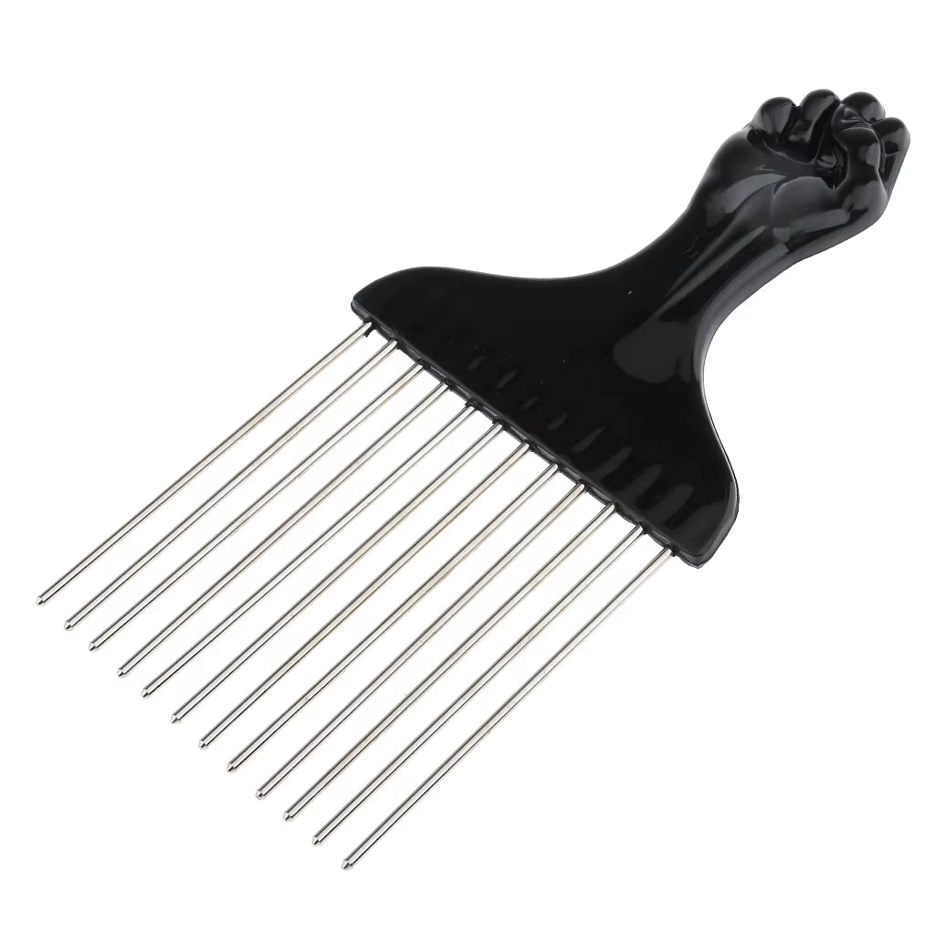 Black Fist Afro Pick Metal Wide Teeth Hair Comb for Volumizing Hair Styling