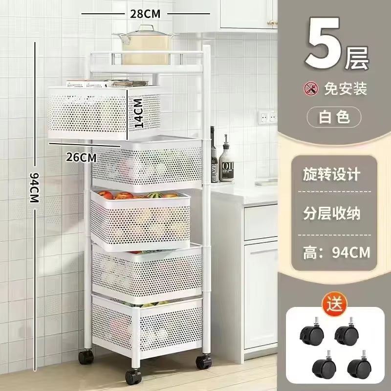 Multi-Functional Storage Rack Vegetable and Fruit Basket Kitchen Shelving Multi-Floor Home Installation Free