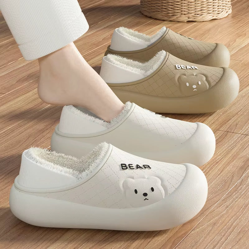 New Couple Winter Wrap Heel Warm Waterproof Soft Lithe Fluffy Slippers for Women Men Non-Slip Ladies' Home Casual Cotton Shoes