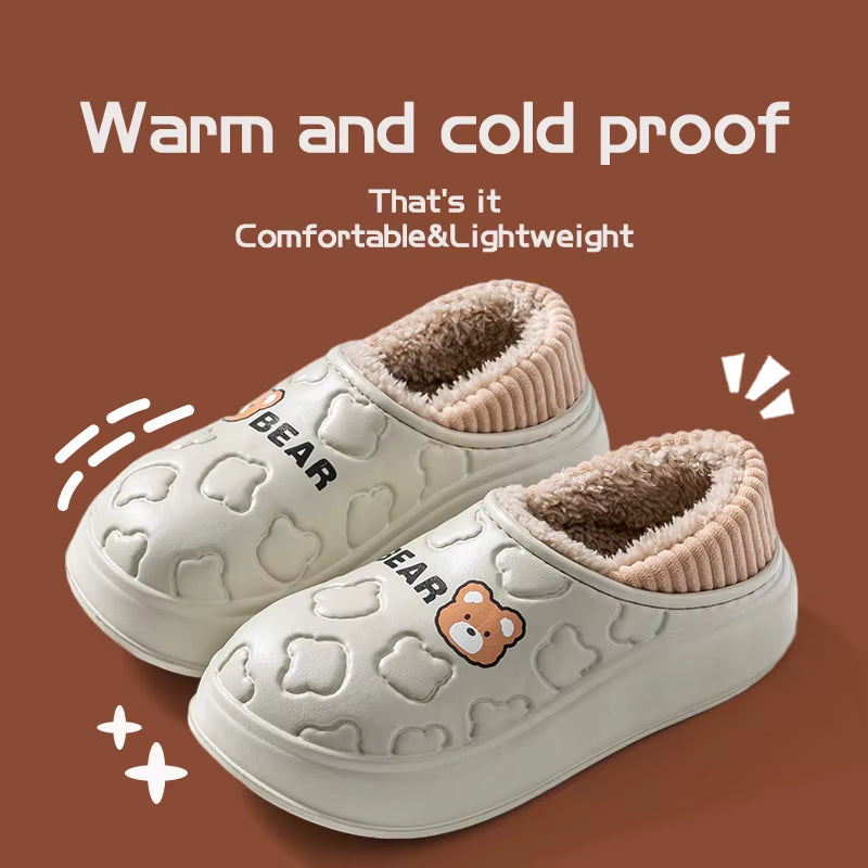 Waterproof Cotton Slippers for Women in Winter, New Style for Outdoor Wear, Non Slip Home Insulation Bag, and Couple Cotton Shoe